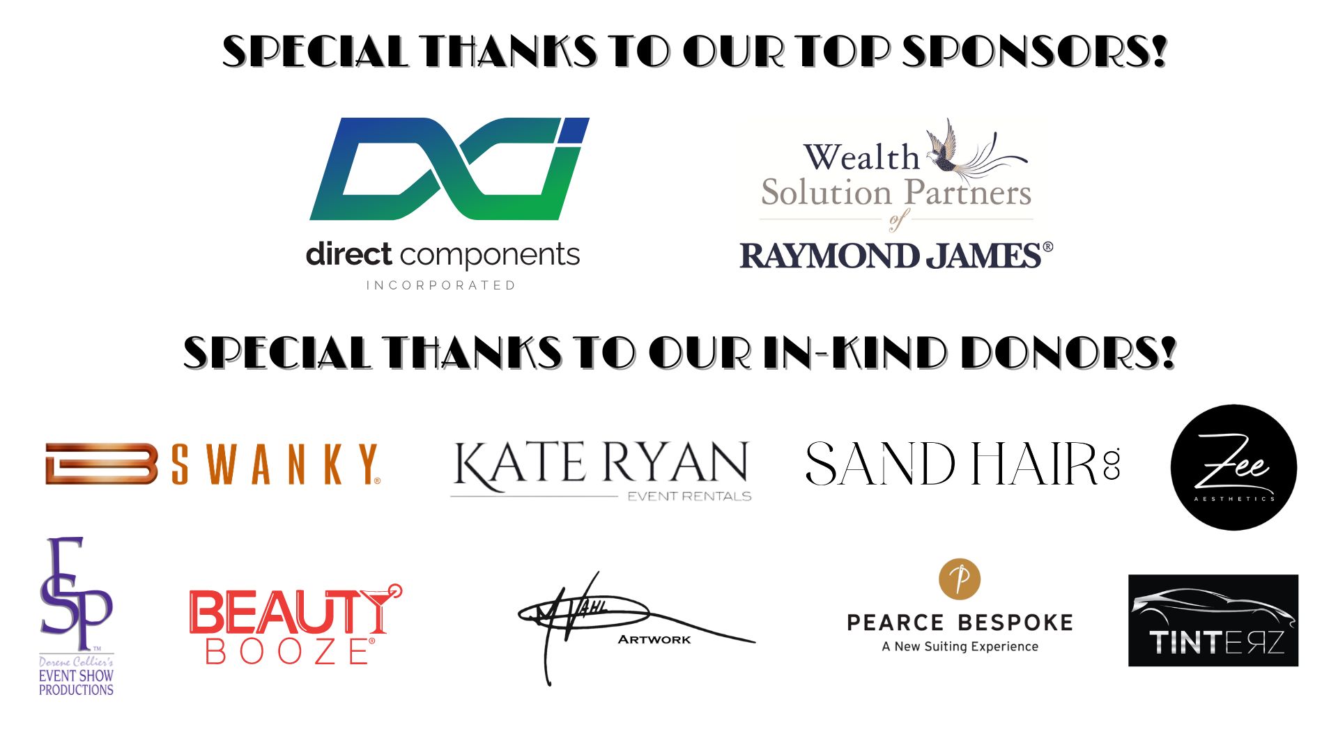 A photo of all of our sponsors at our upcoming event 